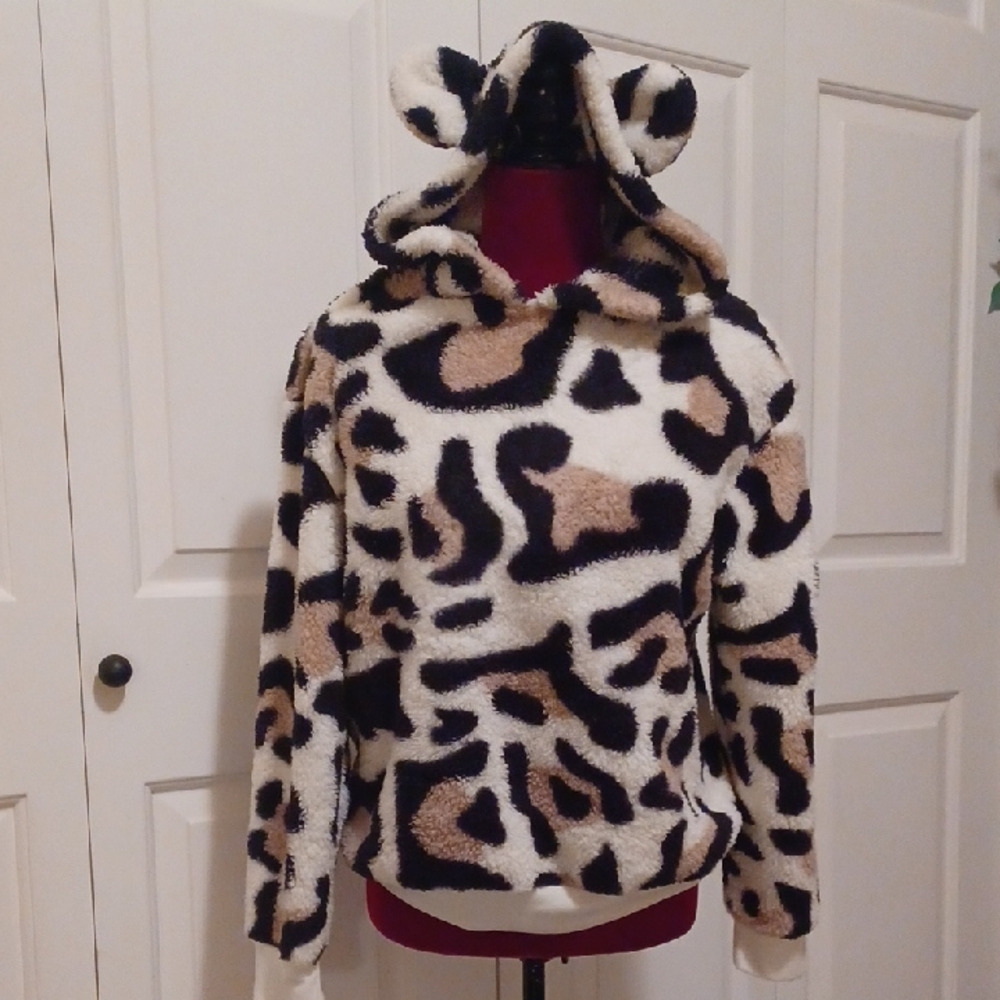 Cold Crush Adult OR Juniors' Black & Brown Animal Print Jacket Hood W/ Ears - S